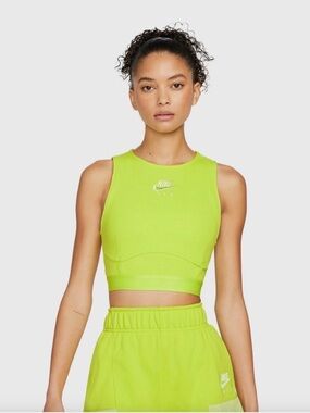 Nike Air ribbed tank crop top womens XS center logo athletic neon green shirt